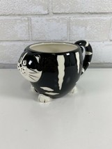Pier One Imports Chubby Cat coffee Mug Tea Cup Ceramic Black White Stripe - £13.30 GBP