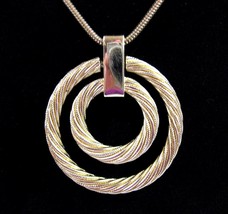 Trifari Necklace Double Circle Pendant Vintage Goldtone Snake Chain Medallion - £18.24 GBP