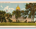 État Capitol Bâtiment Augusta Maine Me Unp non Utilisé Lin Carte Postale N3 - $3.02