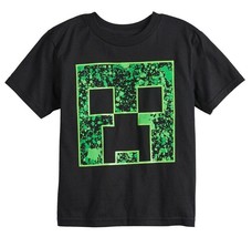 Minecraft Creeper Mojang Cotton Glow-in-Dark Tee Black T-Shirt Boys Size 4 - £11.15 GBP