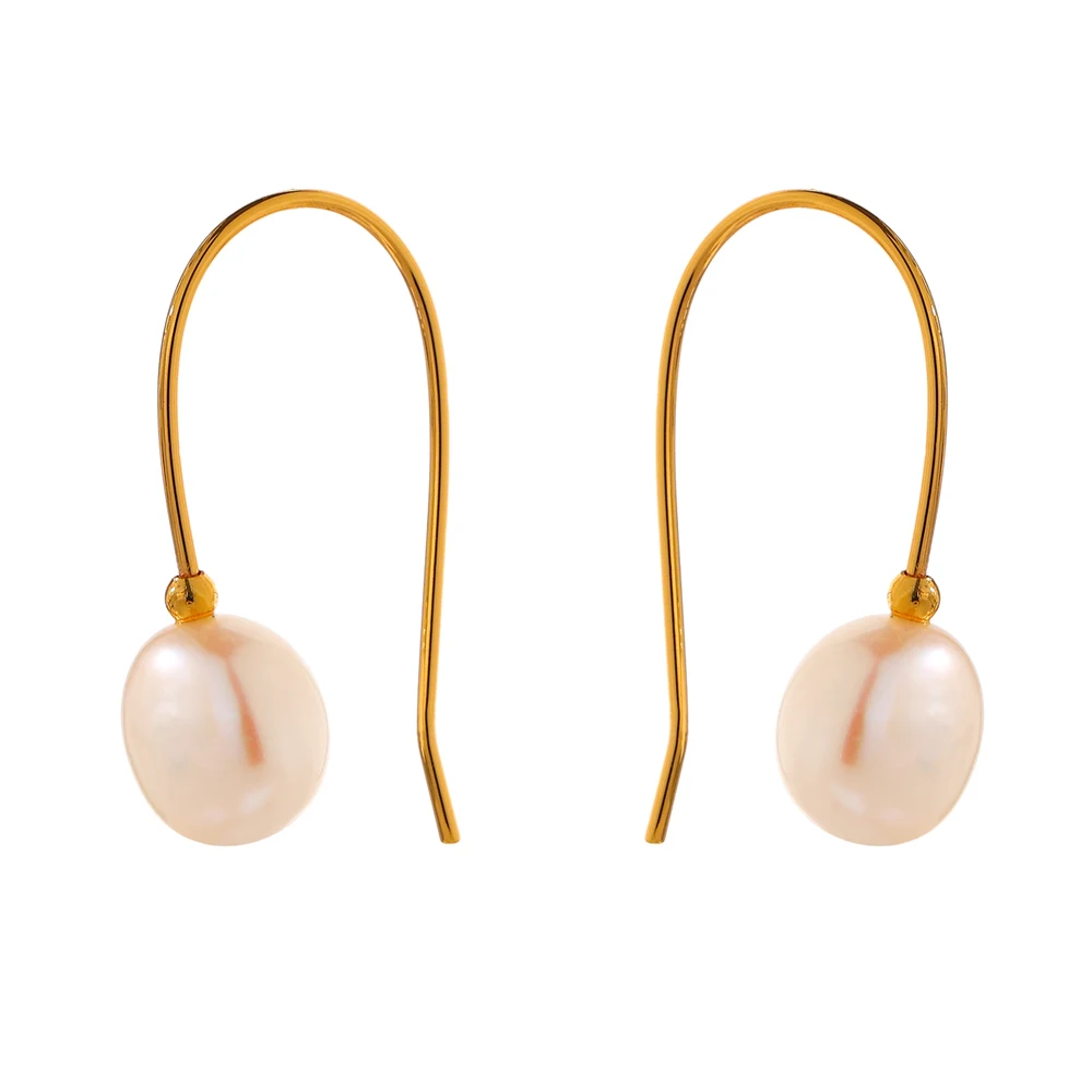 New Natural Freshwater Pearl Stud Earrings Charm 14 K Plated Metal Gold Color Fa - £11.22 GBP