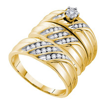 14k Yellow Gold His &amp; Her Round Diamond Matching Bridal Wedding Ring Set - £841.81 GBP