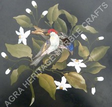 12&quot; Black Marble Side Coffee Table Top Bird Marquetry Inlay Outdoor Decor H4696 - £265.99 GBP