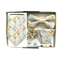 St. Patrick Men&#39;s 5 Piece Tie Bow Tie Hanky Lapel Pin Cufflink Yellow Blue Cream - £47.95 GBP