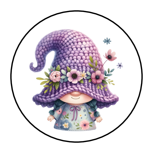 Primary image for 30 GNOME SPRING ENVELOPE SEALS STICKERS LABELS TAGS 1.5" ROUND FLOWERS PURPLE