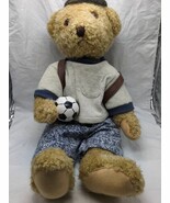Vintage Teddy Bear Soccer Ball With Backpack Stuffed Animal Plush - $24.74
