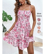 Women's Floral Print Shirred Spaghetti Strap Dress - Summer Boho Ruffle ... - $24.99