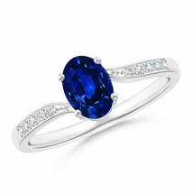 ANGARA Solitaire Oval Blue Sapphire Bypass Ring with Pave Diamonds - £2,024.80 GBP