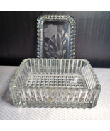 Vintage Art Deco Trinket Box Floral Patterned on Lid Ribbed Glass - $191.00 MXN