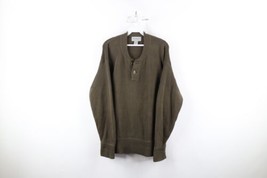 Vtg 90s Eddie Bauer Mens Small Ribbed Knit Henley Pullover Sweater Olive Green - £46.67 GBP