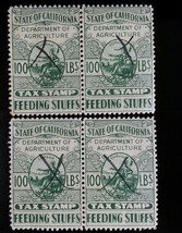 State of California Feeding Stuffs Agriculture Tax Stamp 100 lbs. Set of 4 - $110.49 MXN