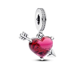 Pandora Charms Mod. Red Heart &amp; Arrow Murano Glass - £94.96 GBP