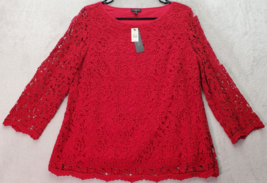 Talbots Overlay Top Womens Petite 14 Red Lace Floral Long Sleeve Lined Side Zip - £28.22 GBP