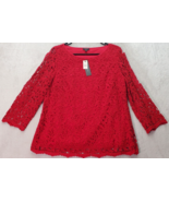 Talbots Overlay Top Womens Petite 14 Red Lace Floral Long Sleeve Lined S... - £27.83 GBP