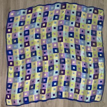 Square Scarf Blue Green Purple Chiffon Checker Light Weight Semi Sheer 21” - £8.17 GBP