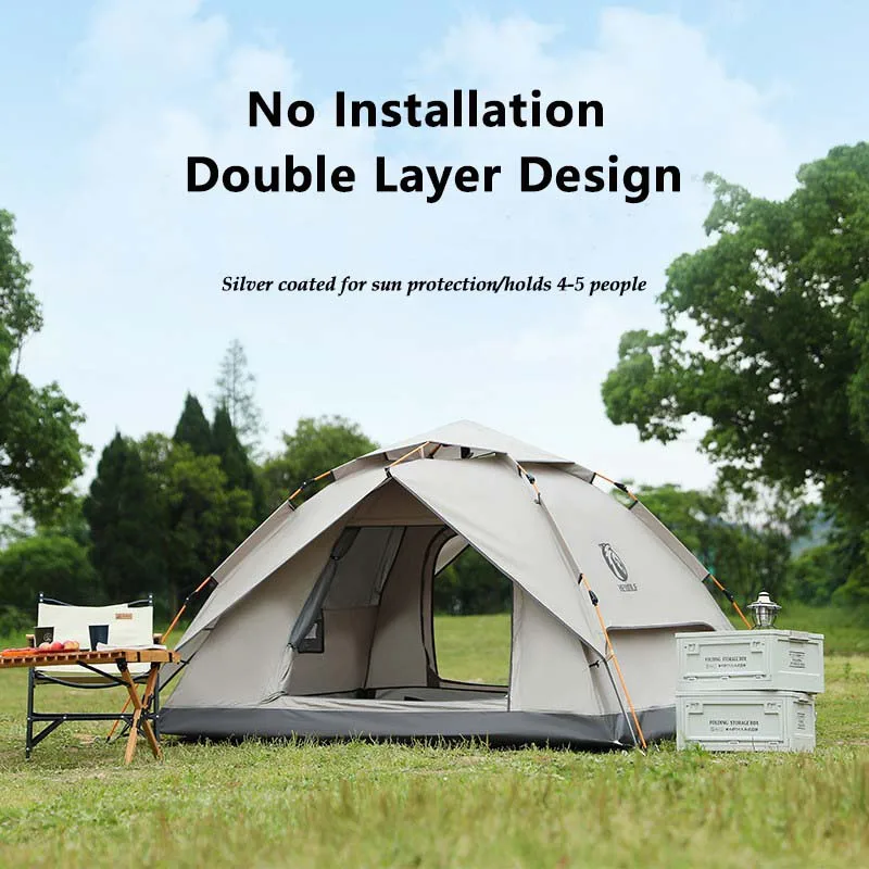 3-4 People Outdoor Camping Double Layer Silver Coated Picnic Tent Automatic - £149.49 GBP