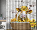 Cow Sunflower Shower Curtain Funny Cute Farm Animal Rustic Wooden Countr... - £29.82 GBP