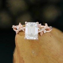 Vintage Emerald Cut Engagement Ring, Rose Gold Pleated Bridal Anniversary Ring - £87.54 GBP