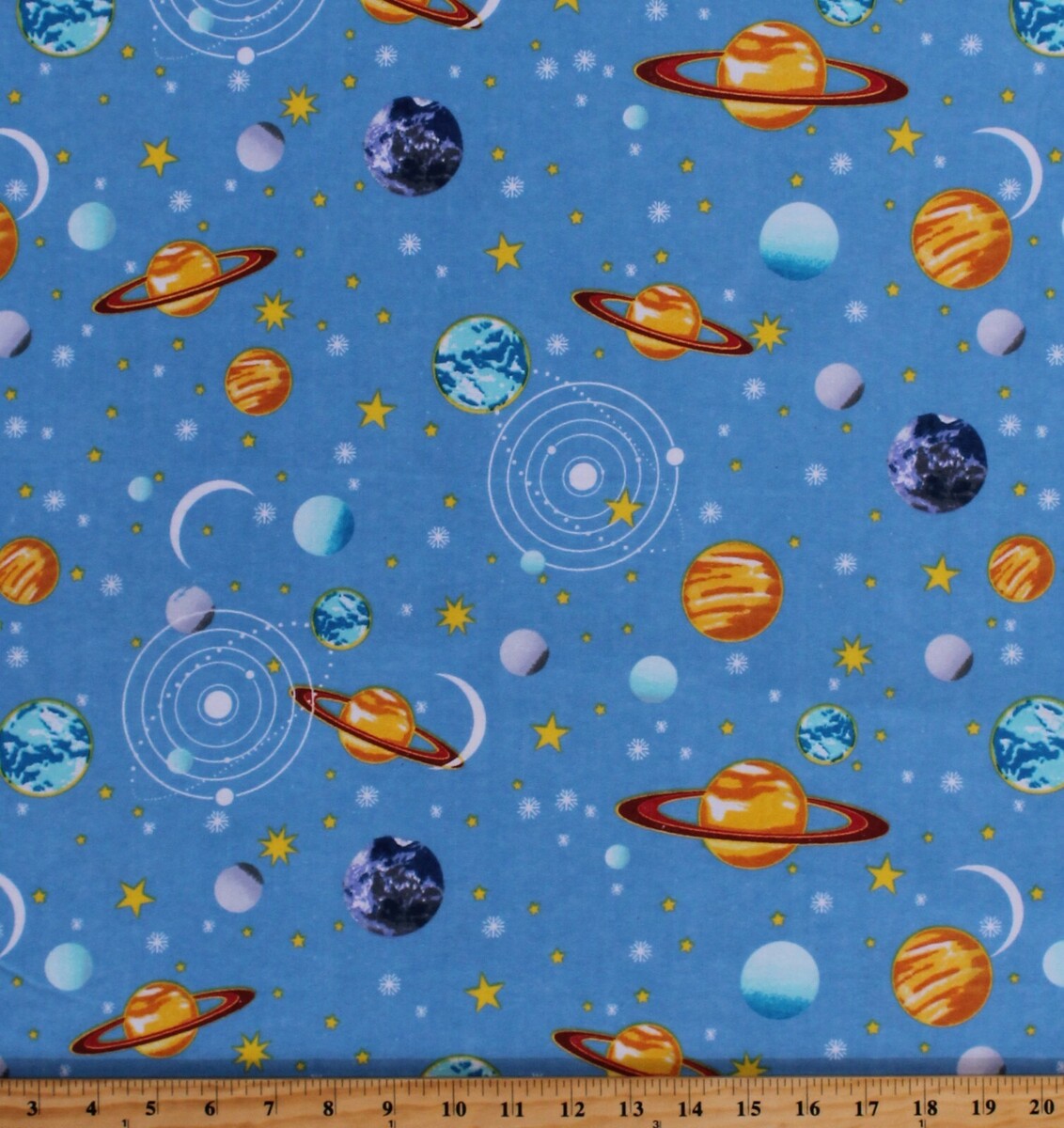 Flannel Planets Outer Space Solar System Cotton Flannel Fabric Print D28... - $9.95