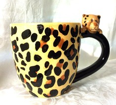 Chetah Pier 1  Handle Spotted Pattern Coffee Mug Cup Handpainted Large T... - £11.57 GBP