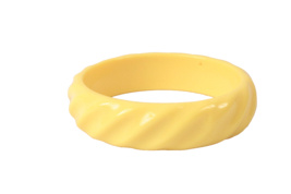 Vintage Bakelite Bangle Bracelet Yellow with Twists 2.5 Inches Diameter - £14.15 GBP