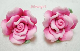 Large Polymer Clay Ruffle Rose Stud Earrings Lots Color Variations - $7.99