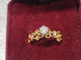 engagement ring solid yellow gold 18k brilliant diamond custom setting size 6 - £395.68 GBP