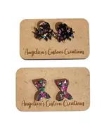 Ocean Whimsy Acrylic Studs Duo - Glittery Black/Pink, 2 Pair - $13.00