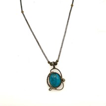 Vintage Sterling Native American Turquoise Pendant Liquid Silver Necklace sz 18 - $44.55