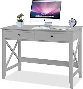 Computer Desk With 2 Drawers, Elegant Home Office Writing Study Desk Wit... - $296.99