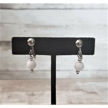 Vintage Clip On Earrings - White &amp; Silver Tone Dangle - $12.99