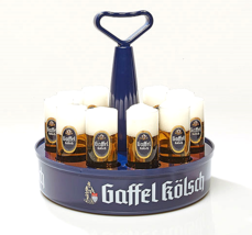 12 Brauerei Gaffel Kolsch Cologne German Beer Glasses &amp; Kranz Serving Tray  - £115.50 GBP