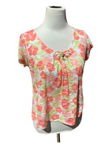 Ruby Rd Petite short sleeve lightweight sheer floral pastel tunic bead accent PM - £18.74 GBP