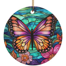 Colorful Butterfly Stained Glass Flower Wreath Ornament Christmas Gift - £11.64 GBP