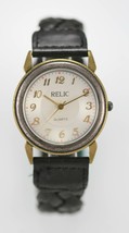 Relic Reloj Hombres Plata Oro Inoxidable Cuero Negro Agua Res Batt Blanco Cuarzo - £27.80 GBP