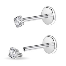 PunkTracker 16g/18g Surgical Steel Internal Thread CZ Stud Piercing Jewelry for - £13.35 GBP