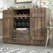 Mini Bar Liquor Storage Cabinet Buffet Table Wine Rack Serve Vintage Oak Finish - £397.86 GBP