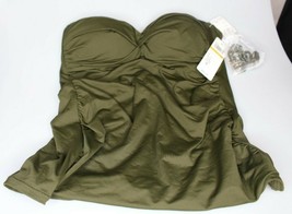 MSRP $60 Anne Cole Solid Twist Front Shirred Bandeau Tankini Top Olive Size S - £19.46 GBP