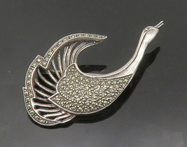 925 Sterling Silver - Vintage Sparkling Marcasite Peacock Brooch Pin - BP7054 - £43.03 GBP