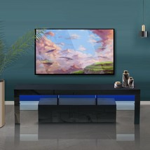 Modern TV Stand with LED Lights High Glossy Front TV Cabinet, Black - £127.82 GBP