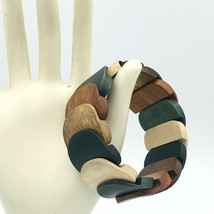 ARTISAN interlocking wood panel stretch bracelet - multicolor bohemian elastic - £6.28 GBP