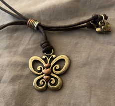 Bracelet Brown Cord With Gold Butterfly Adjustable Up To 10” - £3.79 GBP