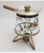 Vtg Libbey David Douglas Glass Tea Coffee Pot Aqua Gold Pinecone Warming... - £34.95 GBP