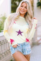 White Colorful Star Pattern Loose Sweater - £17.67 GBP+