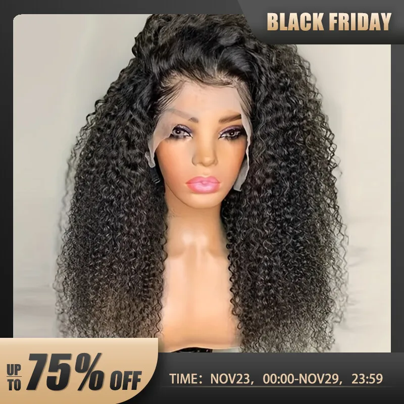 Natural Black Preplucked Soft 180Density 26Inch Long Kinky Curly Synthetic Lace - £34.58 GBP+