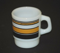 Old Vintage Black &amp; Gold Stripes Milk White Coffee Cup Mug Anchor Hocking MCM US - £11.90 GBP