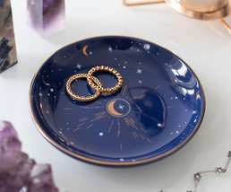 Wicca Astrology Constellation Blue Crescent Moon And Stars Trinket Jewelry Dish - £12.78 GBP