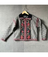 Vintage Icelandic Design Cardigan Sweater Zip Front Lined Wool Grey Red-... - $1,626.92 MXN