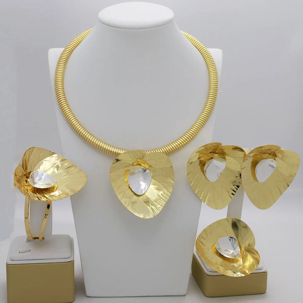 Africa Necklaces Jewelry Set GolBig Exaggerated Torque Choker Dubai Luxu... - £60.73 GBP