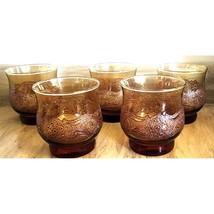 5 Vintage MCM 1960&#39;s Libbey Americana Amber Embossed On The Rocks Glasses - £13.44 GBP